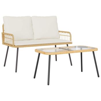 ARDEBO.de - 2-teiliges Garten-Esszimmer Set mit Kissen aus natürlichem Poly-Rattan