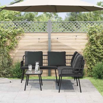 ARDEBO.de - 2-teiliges Garten-Sofa-Set mit Kissen Schwarz Poly Rattan