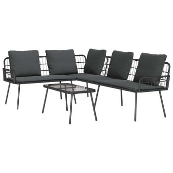 2-teiliges Garten-Sofa-Set mit Kissen Schwarz Poly Rattan