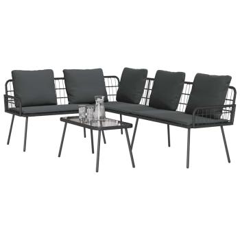 2-teiliges Garten-Sofa-Set mit Kissen Schwarz Poly Rattan
