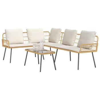 2-teiliges Gartensofaset mit Kissen aus natürlichem Poly-Rattan