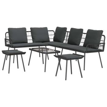 4-teiliges Garten-Sofa-Set mit Kissen Schwarz Poly Rattan