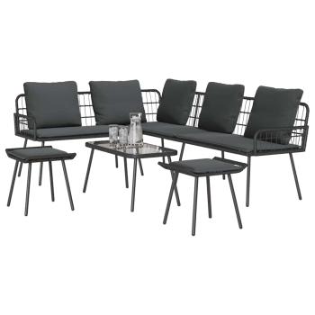 4-teiliges Garten-Sofa-Set mit Kissen Schwarz Poly Rattan