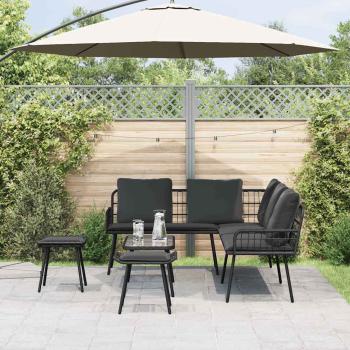 4-teiliges Garten-Sofa-Set mit Kissen Schwarz Poly Rattan