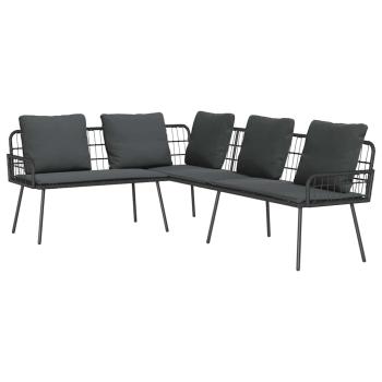 4-teiliges Garten-Sofa-Set mit Kissen Schwarz Poly Rattan