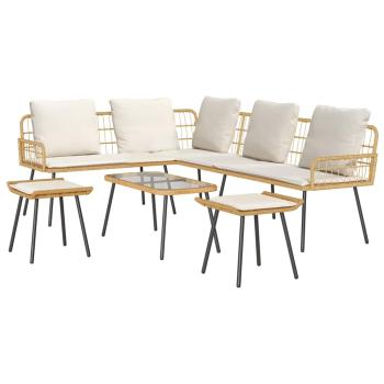 4-teilige Garten-Sofa-Garnitur mit Kissen aus natürlichem Poly-Rattan