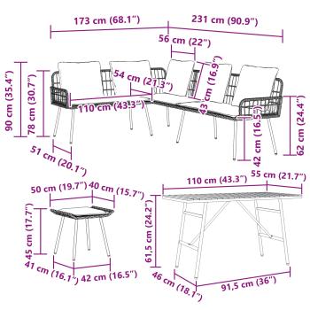 4-teilige Garten-Sofaset mit Kissen aus natürlichem Poly-Rattan