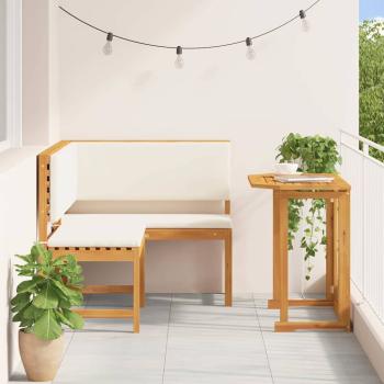 2-teiliges Garten-Esszimmer-Set mit Kissen aus massivem Akazienholz