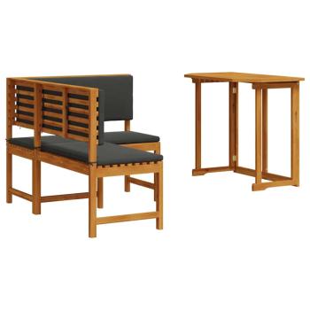2-teiliges Garten-Esszimmer-Set mit Kissen aus massivem Akazienholz