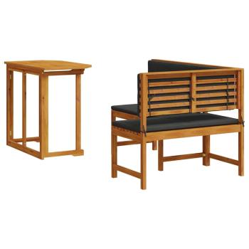 2-teiliges Garten-Esszimmer-Set mit Kissen aus massivem Akazienholz