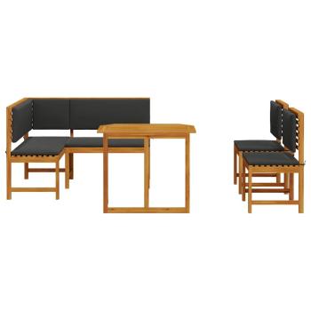 4-teiliges Garten-Esszimmer-Set mit Kissen aus massivem Akazienholz