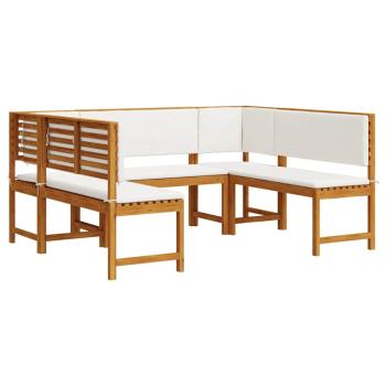 5-teiliges Gartenbank-Set mit Kissen aus massivem Akazienholz