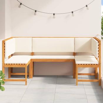 5-teiliges Gartenbank-Set mit Kissen aus massivem Akazienholz