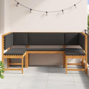 5-teiliges Gartenbank-Set mit Kissen aus massivem Akazienholz