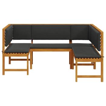 3-teiliges Gartenbank-Set mit Kissen aus massivem Akazienholz