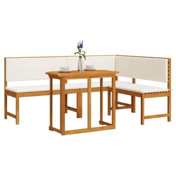 3-teilige Garten-Bistro-Sitzgruppe mit Kissen aus massivem Akazienholz