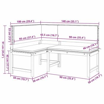 3-teiliges Garten Bistro Set mit Kissen aus massivem Akazienholz