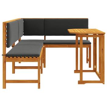 3-teiliges Garten Bistro Set mit Kissen aus massivem Akazienholz