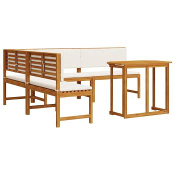 4-teiliges Garten-Essbereich-Set mit Kissen aus massivem Akazienholz