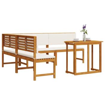 4-teiliges Garten-Essbereich-Set mit Kissen aus massivem Akazienholz