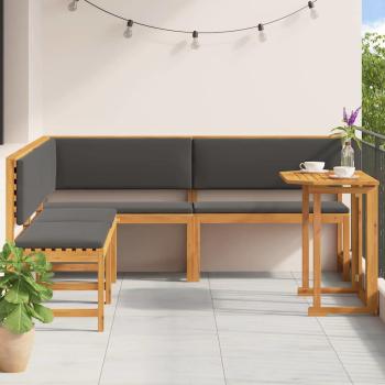 4-teiliges Garten-Ess-Set mit Kissen aus massivem Akazienholz