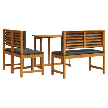 4-teiliges Garten-Esszimmer-Set mit Kissen aus massivem Akazienholz