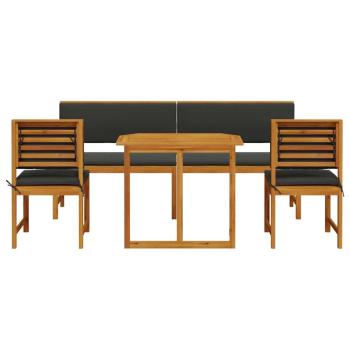 5-teiliges Garten-Esszimmer-Set mit Kissen aus Akazienholz