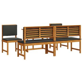 5-teiliges Garten-Esszimmer-Set mit Kissen aus Akazienholz