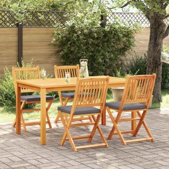 ARDEBO.de - Klappgartenstühle mit grauem Kissen 4 Stück aus solidem Akazienholz