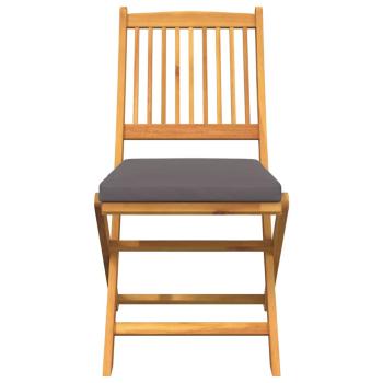 Klappgartenstühle mit grauem Kissen 4 Stück aus solidem Akazienholz