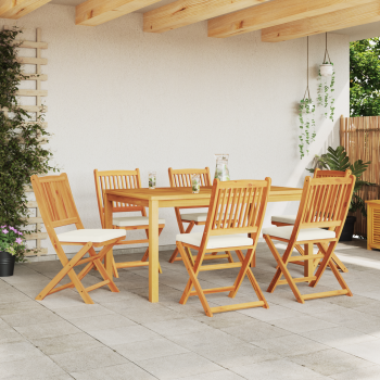 Faltbare Gartenstühle mit weißen Kissen 6 Stück Massivholz Akazie
