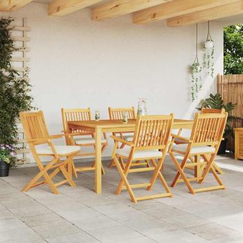 Faltbare Gartenstühle mit weißen Kissen 6 Stück Massivholz Akazie