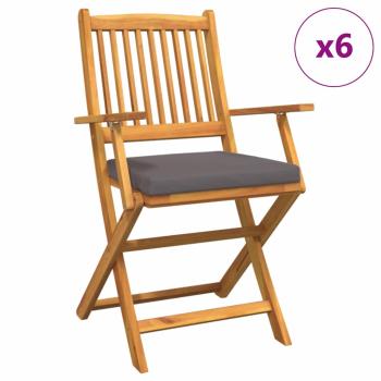 Klappgartenstühle mit grauem Kissen 6 Stück aus solidem Akazienholz