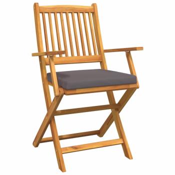 Klappgartenstühle mit grauem Kissen 6 Stück aus solidem Akazienholz