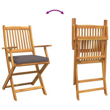 Klappgartenstühle mit grauem Kissen 6 Stück aus solidem Akazienholz