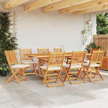 Klappgartenstühle mit weißen Kissen 8 Stück aus massivem Akazienholz