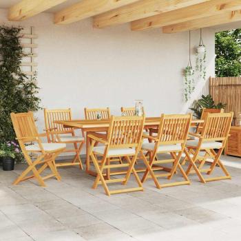 Faltbare Gartenstühle mit weißen Kissen 8 Stück aus massiven Akazienholz
