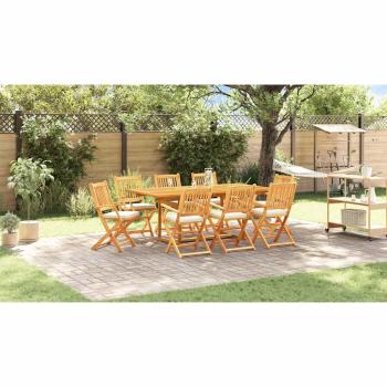 Faltbare Gartenstühle mit weißen Kissen 8 Stück aus massiven Akazienholz