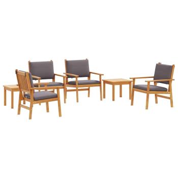 6-teiliges Garten-Esszimmer-Set mit Kissen aus massivem Akazienholz