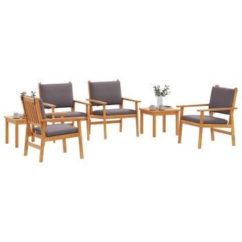 6-teiliges Garten-Esszimmer-Set mit Kissen aus massivem Akazienholz