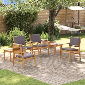 6-teiliges Garten-Esszimmer-Set mit Kissen aus massivem Akazienholz