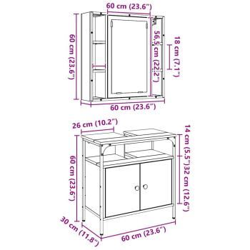 2-teiliges Badezimmermöbel-Set aus altem Holzwerkstoff