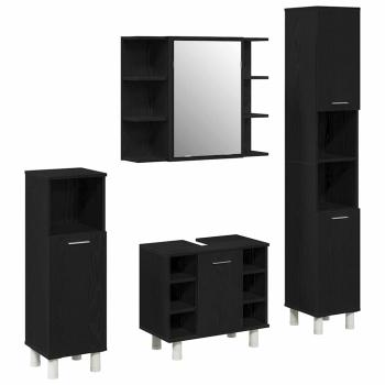 Badezimmermöbel Set 4 Teile Schwarz Eiche Holzwerkstoff Stauraum