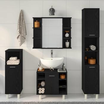 Badezimmermöbel Set 4 Teile Schwarz Eiche Holzwerkstoff Stauraum