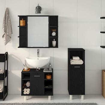 Badezimmermöbelset Set aus 3 Schwarzes Eichen Holzwerkstoff