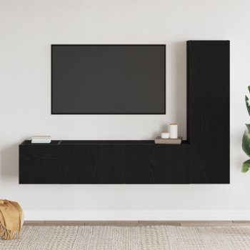 3-teiliges Wand-Montage TV-Schrank Set Schwarz Eichenholz Spanplatte