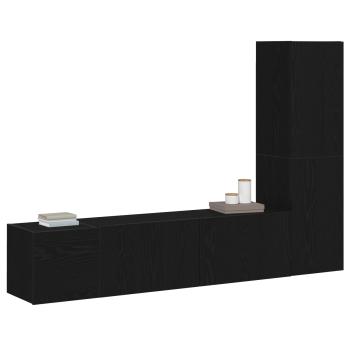 3-teiliges Wand-Montage TV-Schrank Set Schwarz Eichenholz Spanplatte