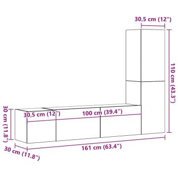 3-teiliges Wand-Montage TV-Schrank Set Schwarz Eichenholz Spanplatte