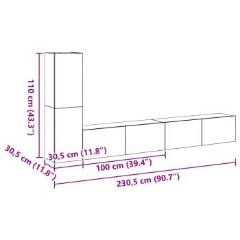 3-teiliges TV-Schrank-Set Wandmontage Schwarzes Eichenholz Werkstoff