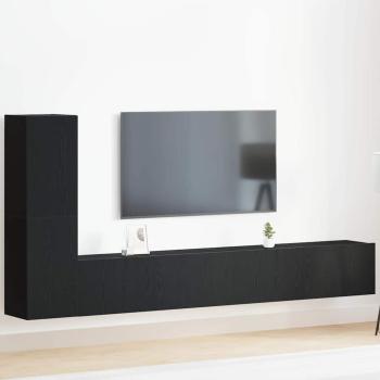 3-teiliges TV-Schrank-Set Wandmontage Schwarzes Eichenholz Werkstoff